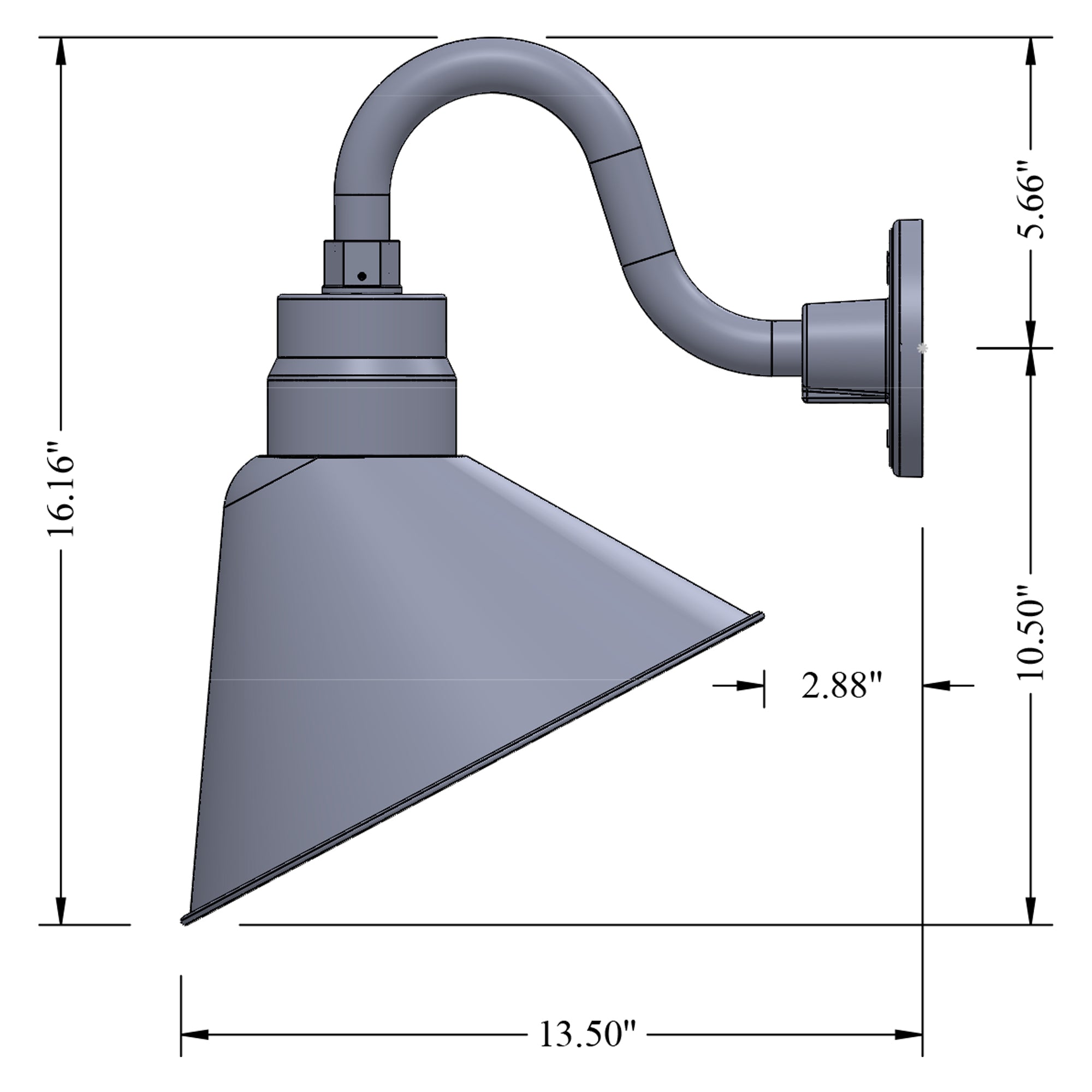 Angled 12" Shade with 10" Gooseneck Arm
