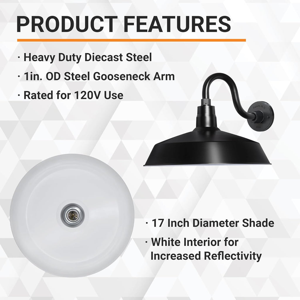 Barn Light 17" Shade with 10" Gooseneck Arm