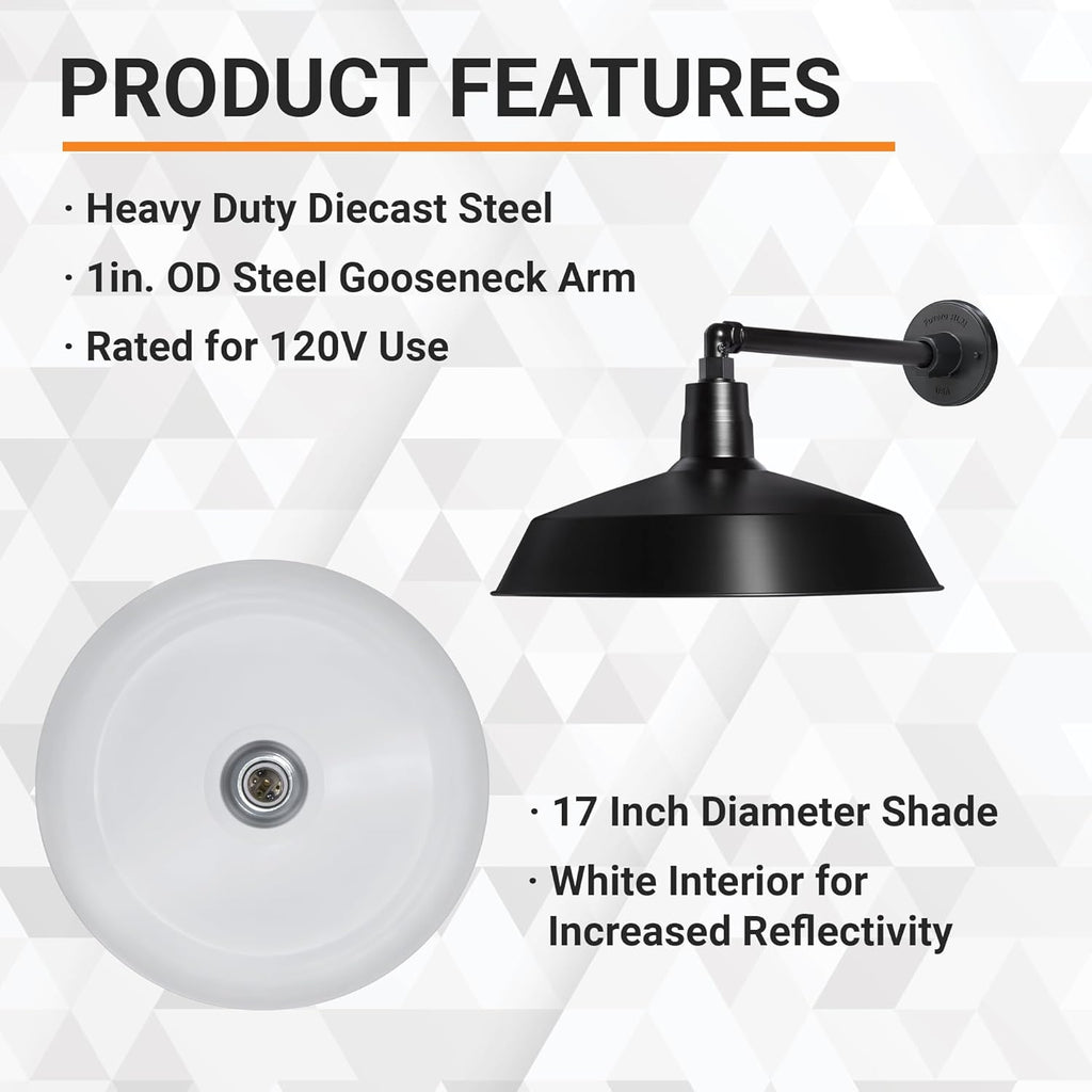Barn Light 17" Shade with 13" Gooseneck Arm