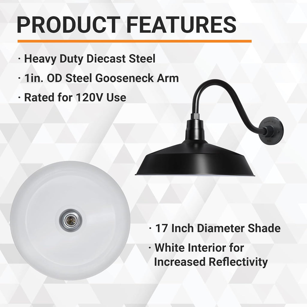 Barn Light 17" Shade with 15" Gooseneck Arm