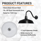 Barn Light 17" Shade with 15" Gooseneck Arm