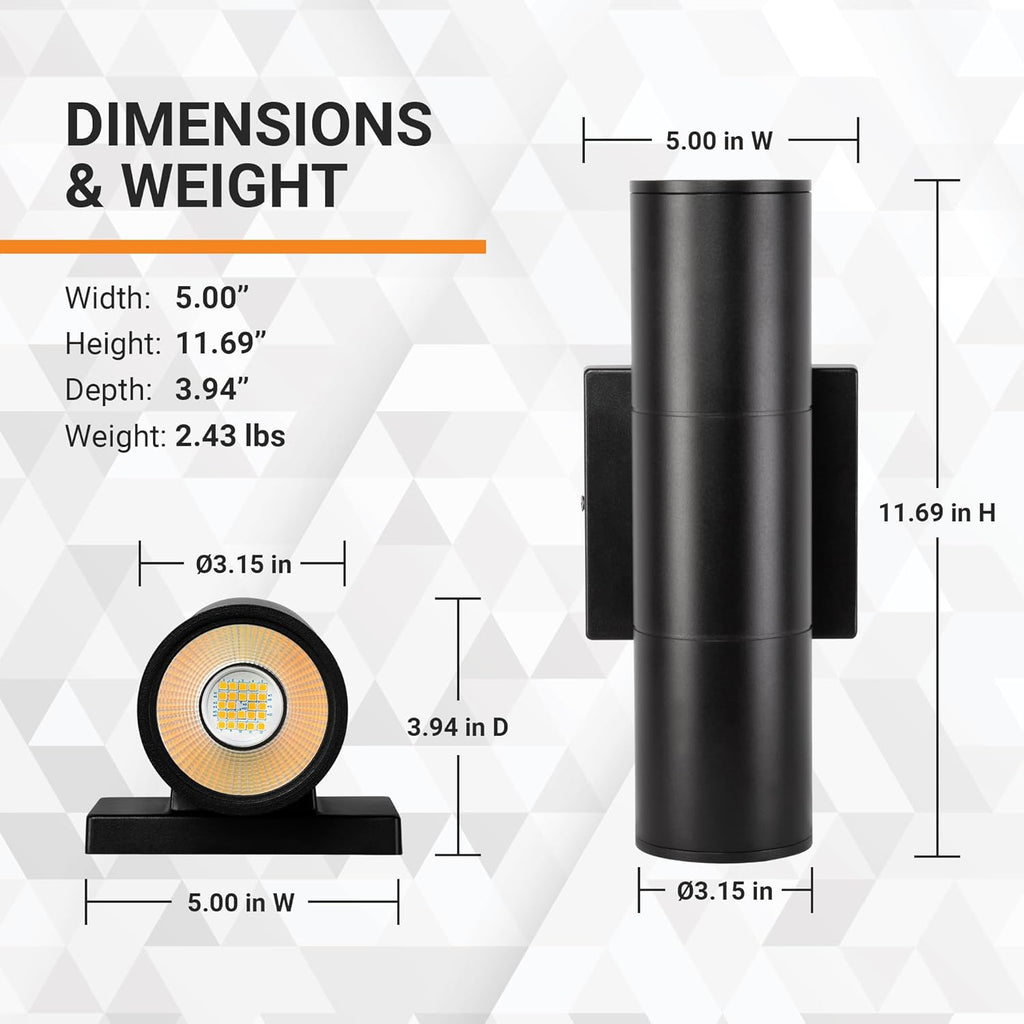 Black 20W Cylinder Light