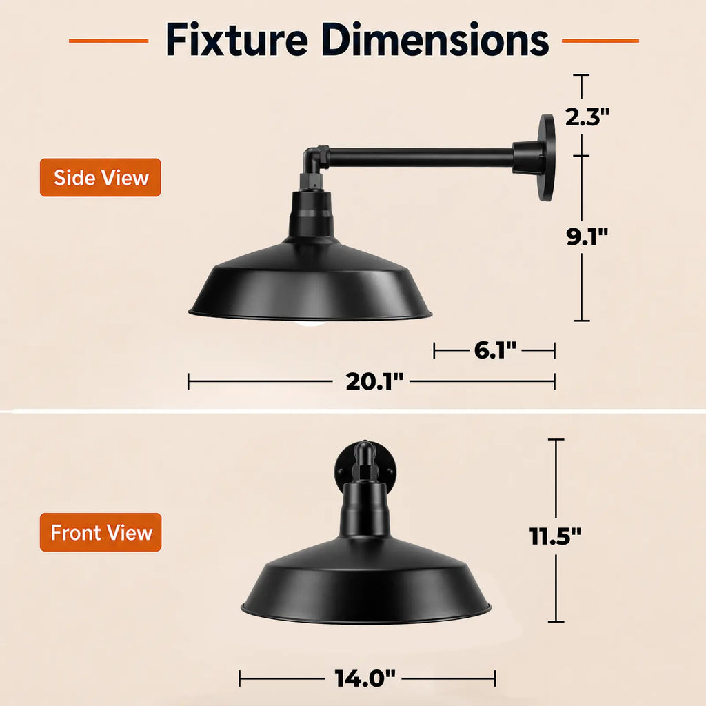 Barn Light 14" Shade with 13" Gooseneck Arm
