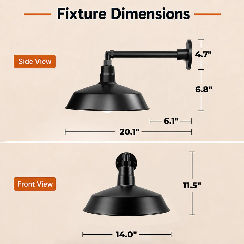 Barn Light 14" Shade with 13" Gooseneck Arm