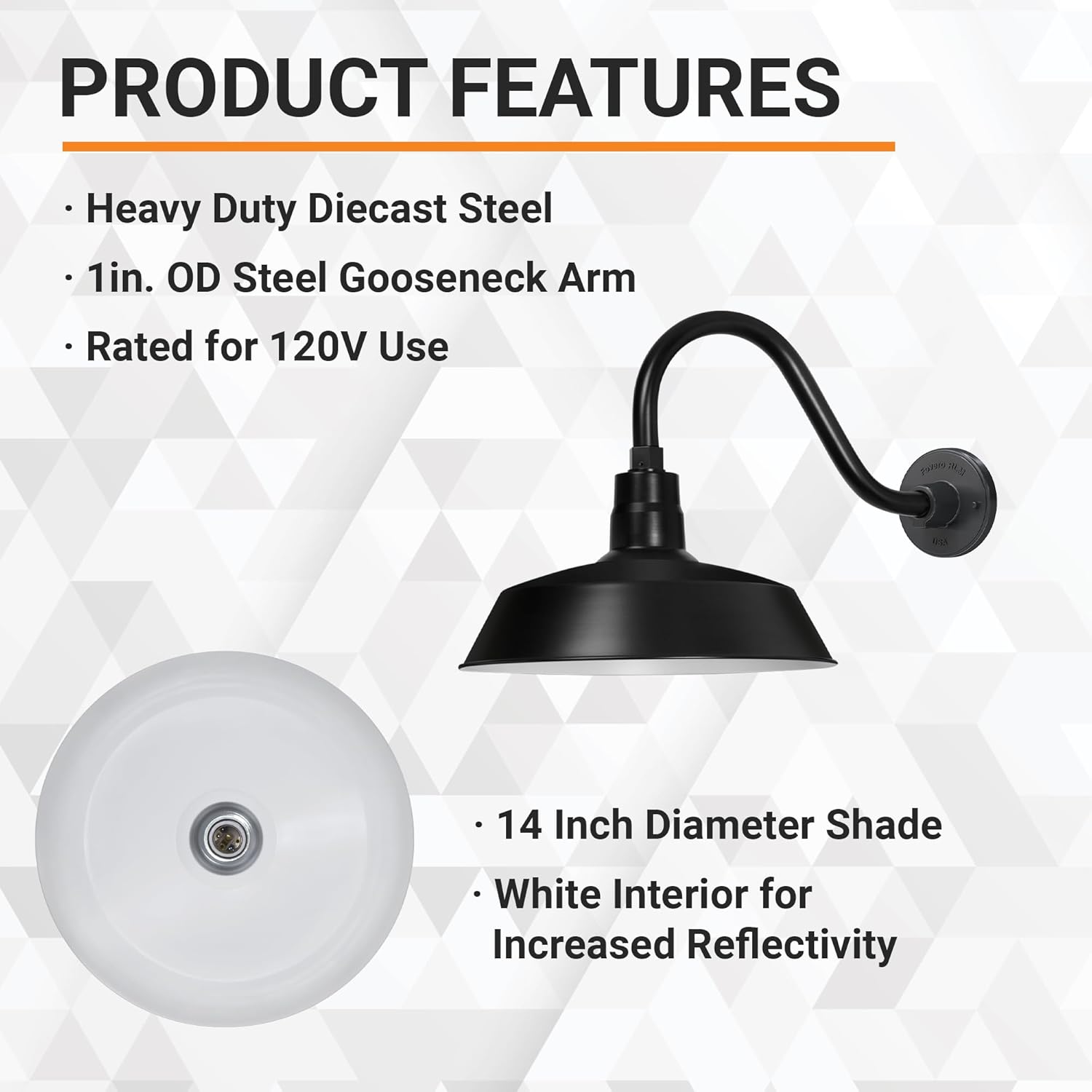 Barn Light 14" Shade with 15" Gooseneck Arm