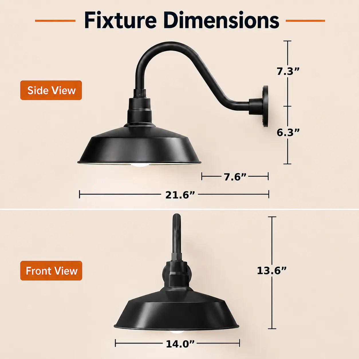 Barn Light 14" Shade with 15" Gooseneck Arm