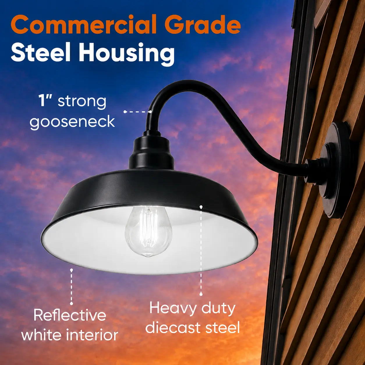 Barn Light 14" Shade with 15" Gooseneck Arm