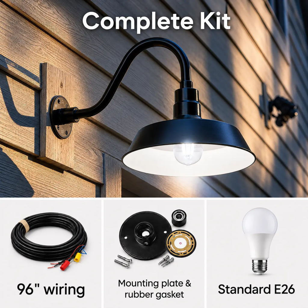 Barn Light 14" Shade with 15" Gooseneck Arm