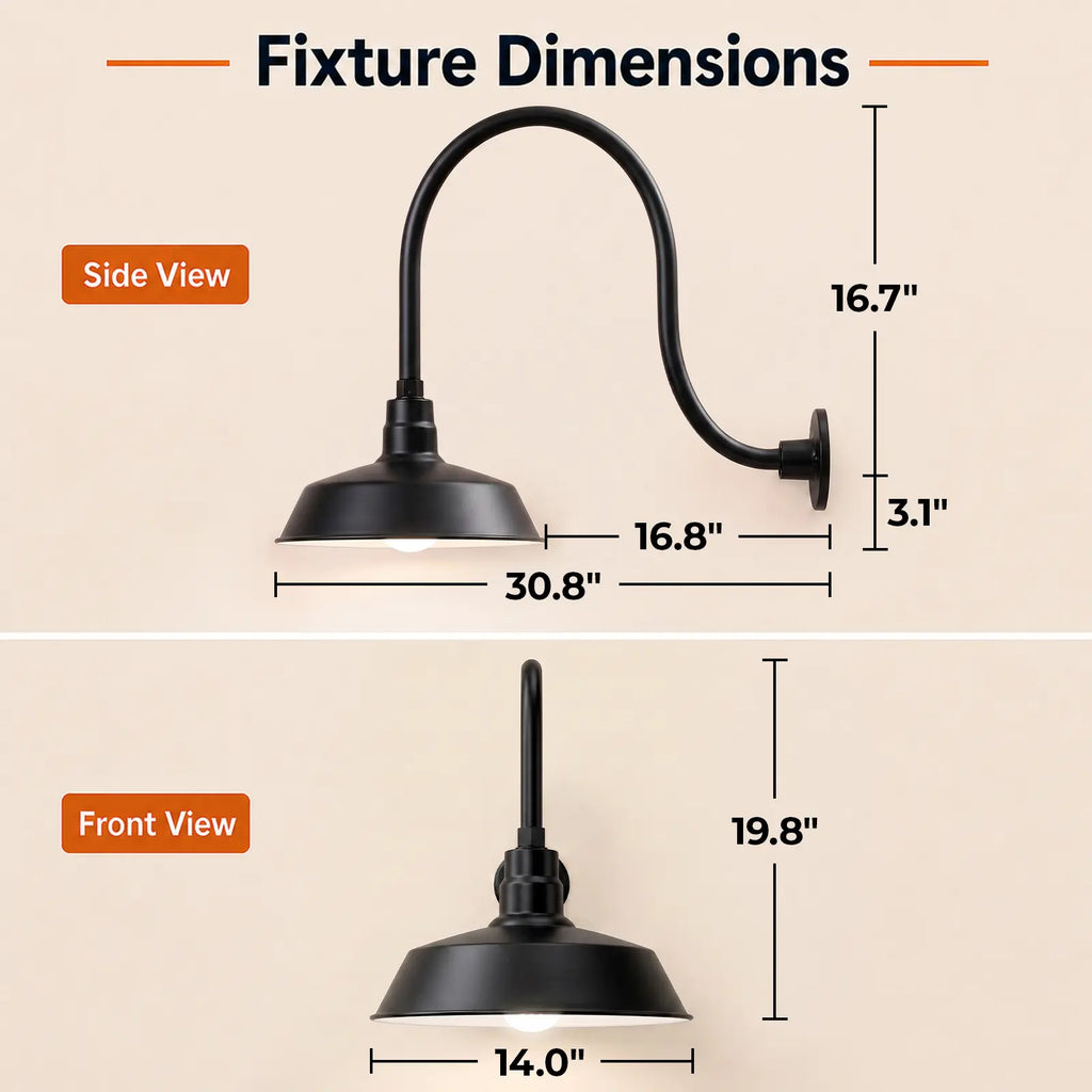 Barn Light 14" Shade with 24" Gooseneck Arm