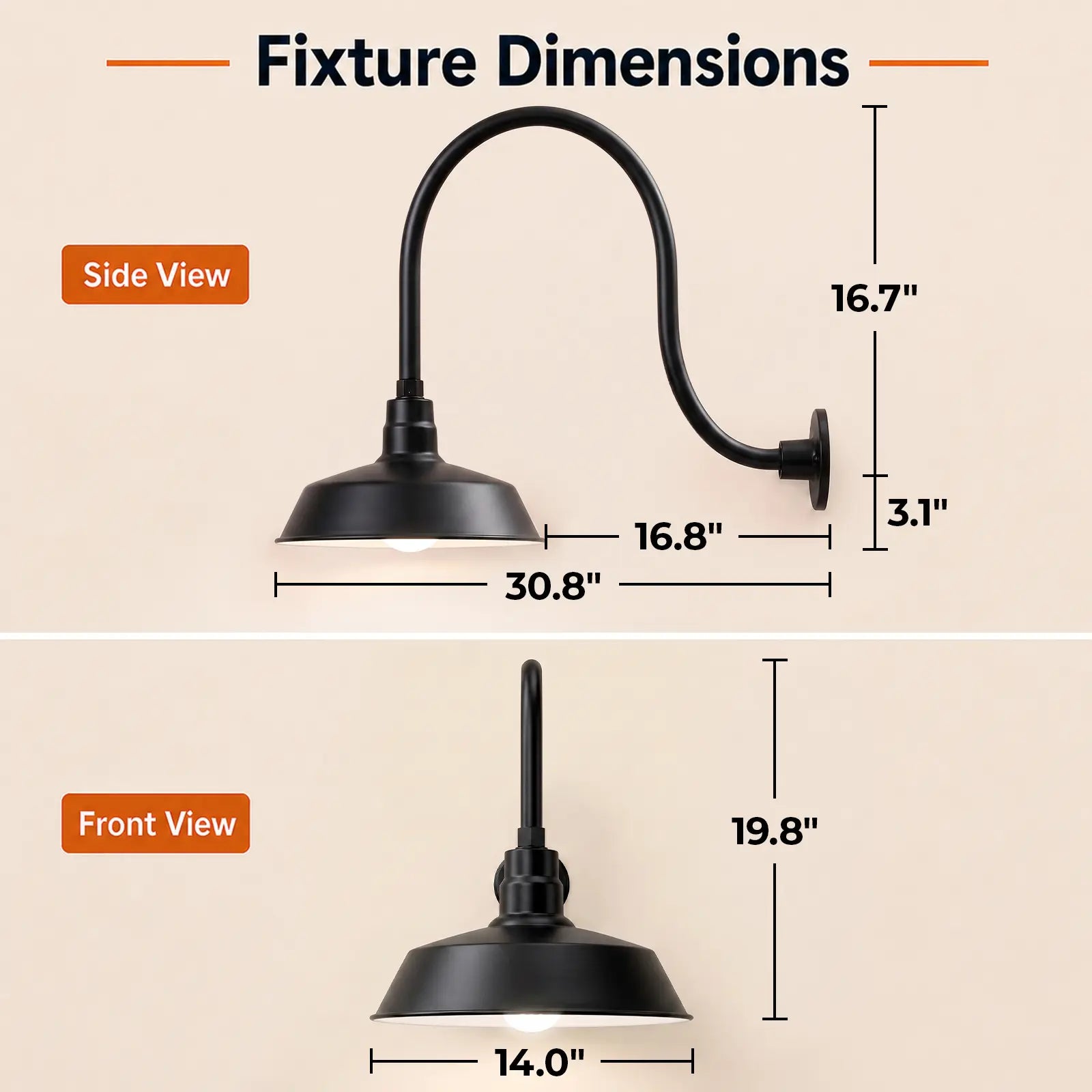 Barn Light 14" Shade with 24" Gooseneck Arm