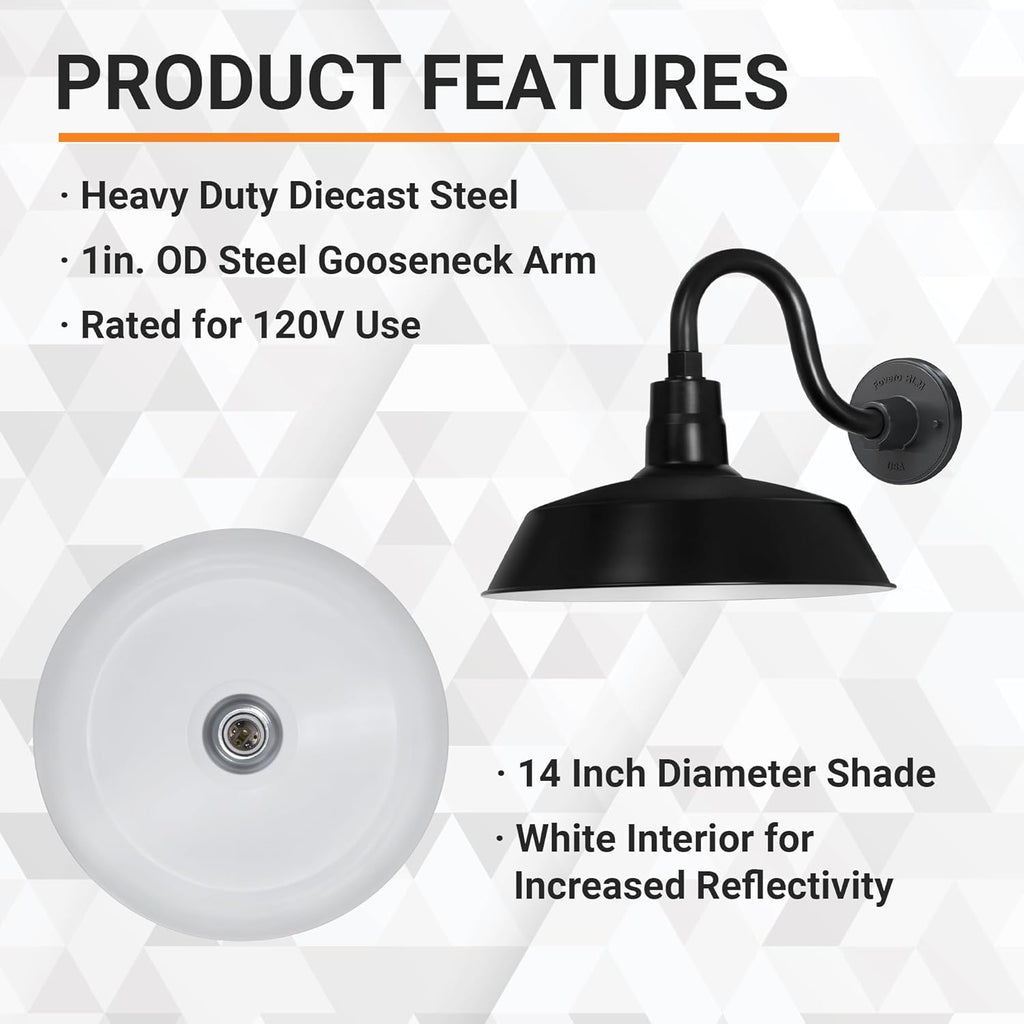 Barn Light 14" Shade with 10" Gooseneck Arm