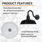 Barn Light 14" Shade with 10" Gooseneck Arm