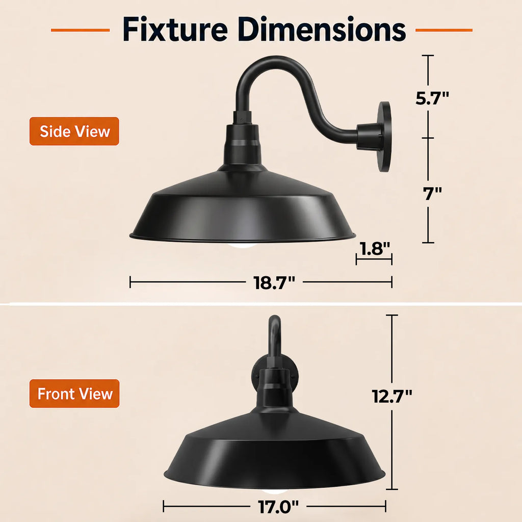 Barn Light 17" Shade with 10" Gooseneck Arm
