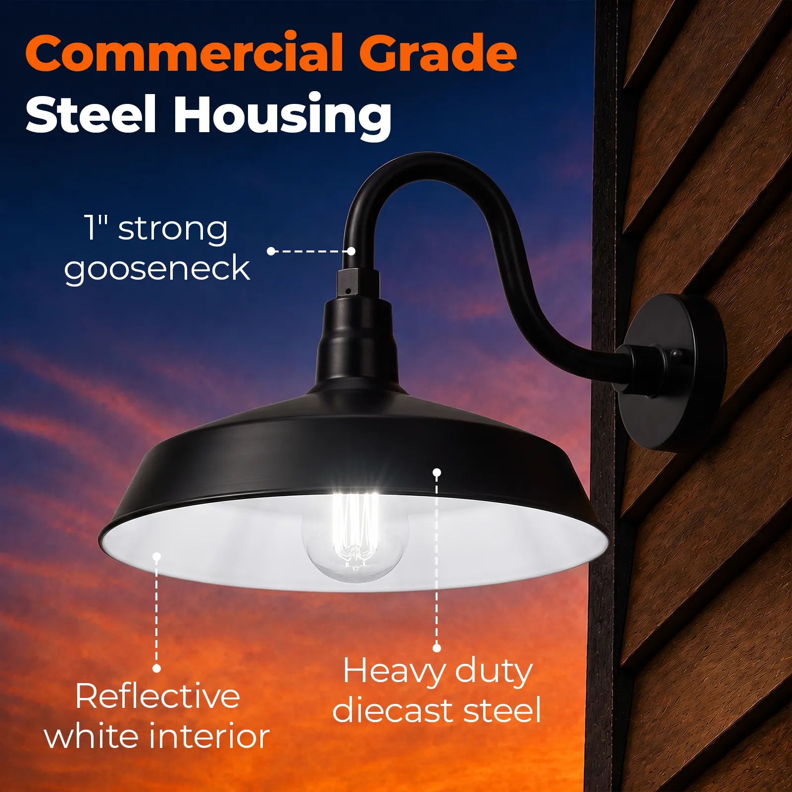 Barn Light 17" Shade with 10" Gooseneck Arm