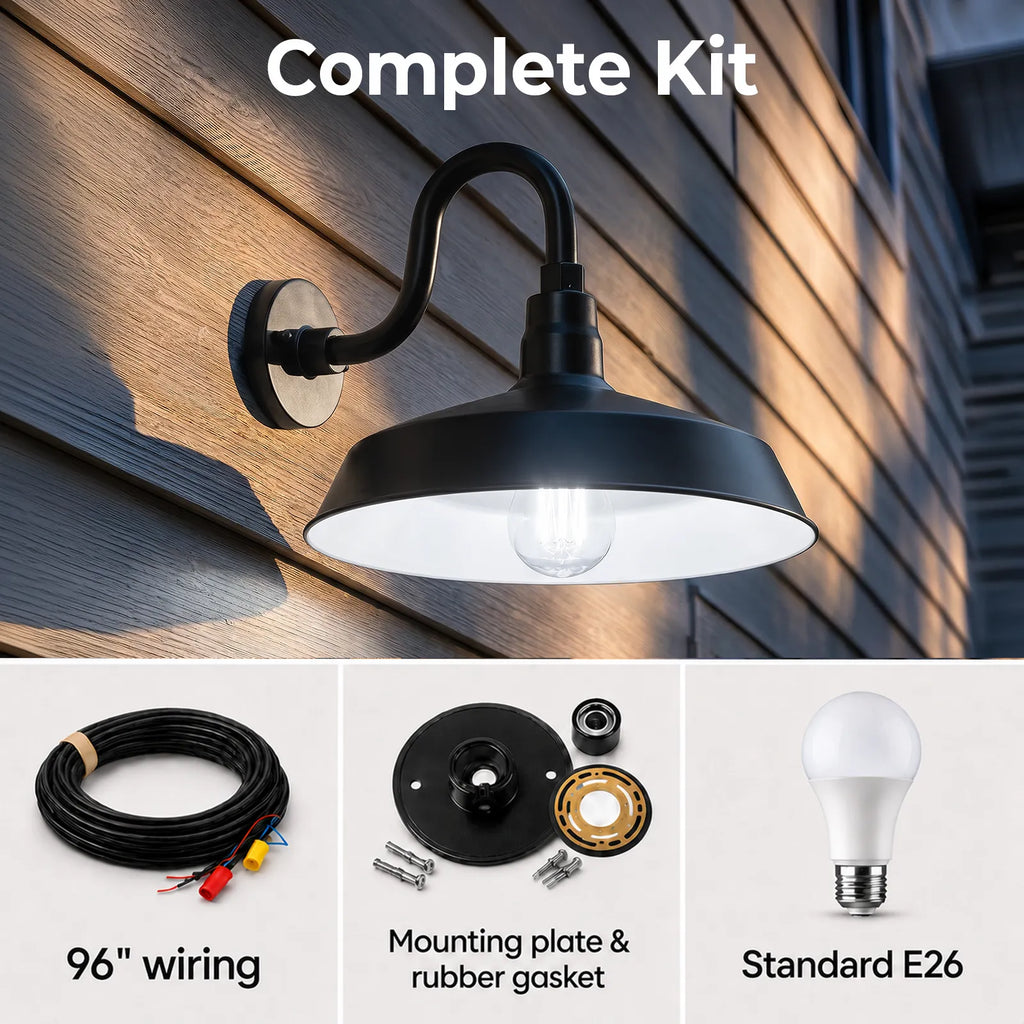 Barn Light 17" Shade with 10" Gooseneck Arm