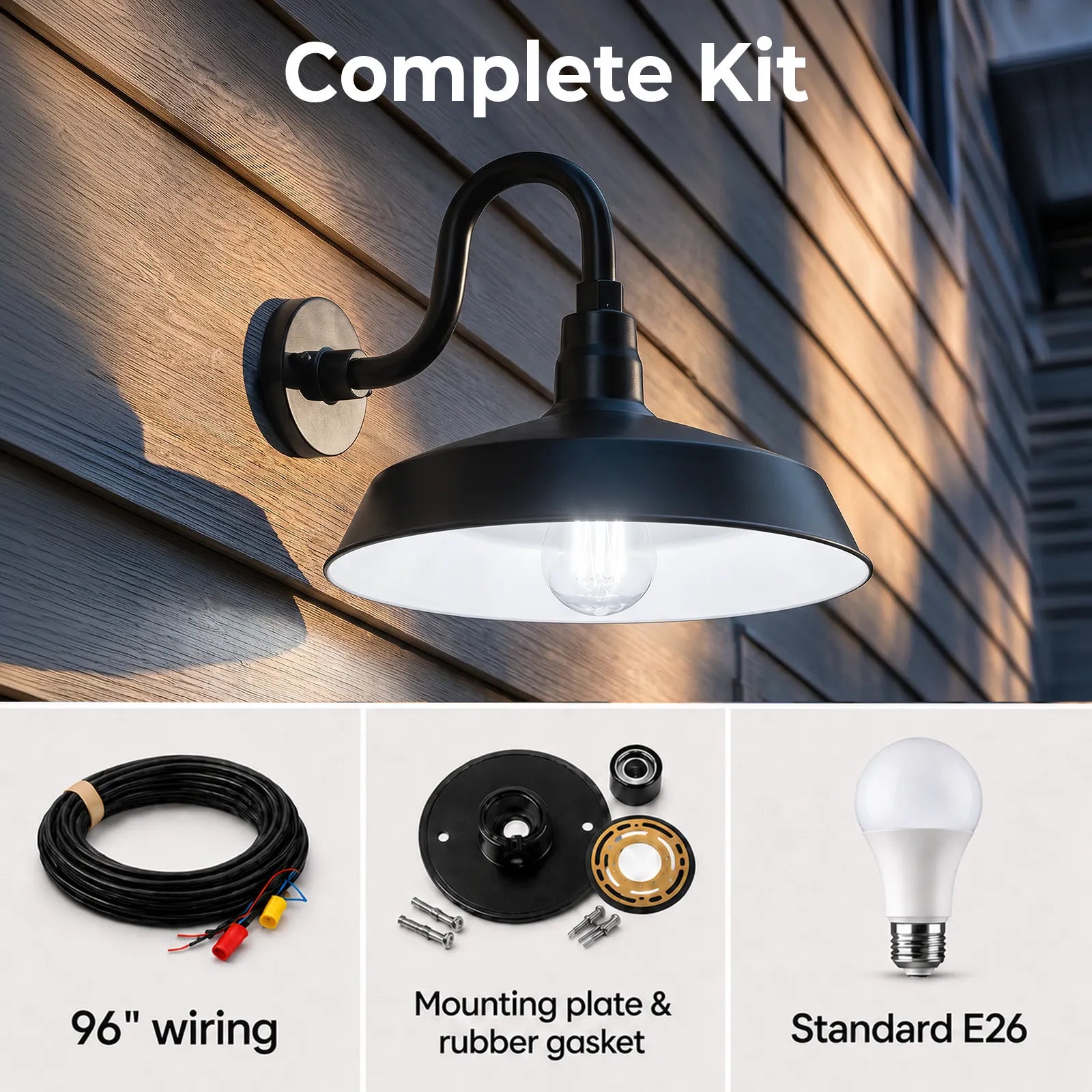Barn Light 17" Shade with 10" Gooseneck Arm