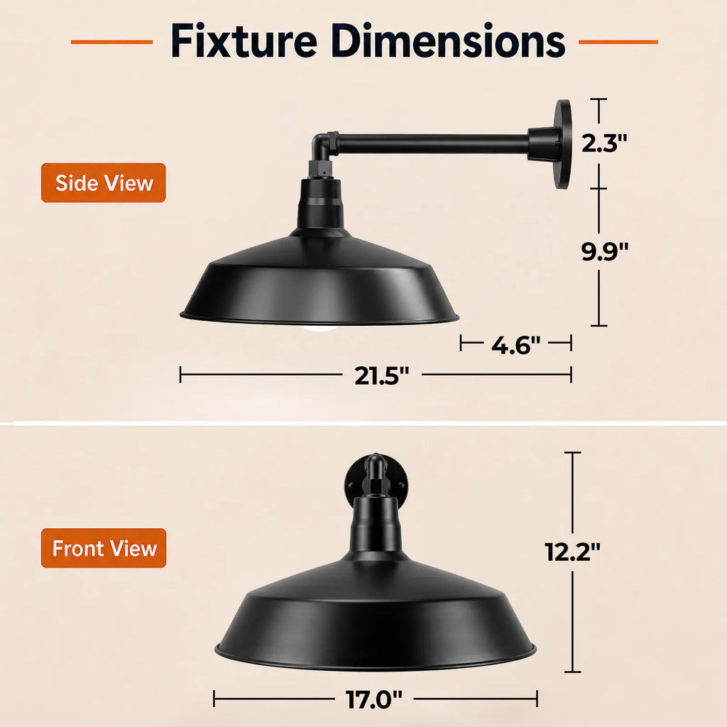 Barn Light 17" Shade with 13" Gooseneck Arm