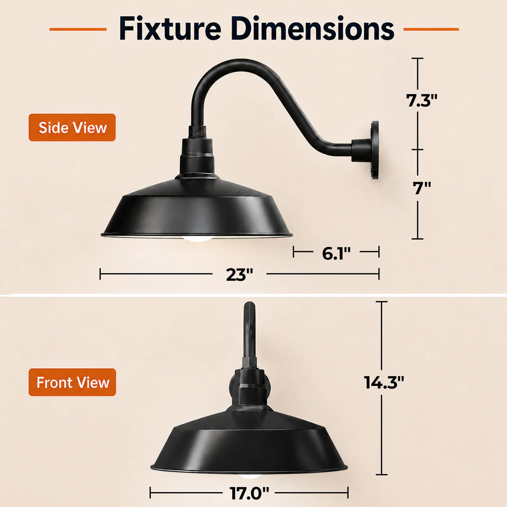 Barn Light 17" Shade with 15" Gooseneck Arm