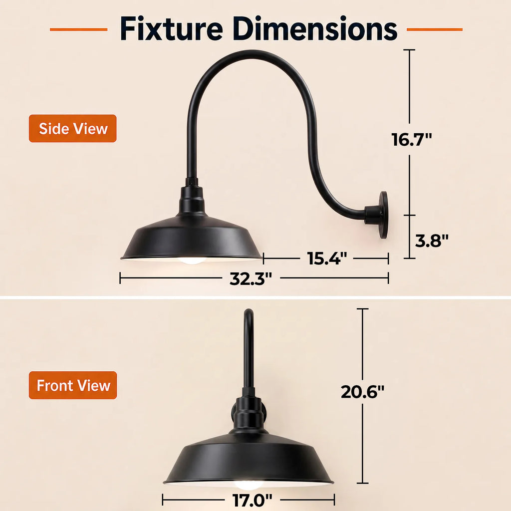 Barn Light 17" Shade with 24" Gooseneck Arm