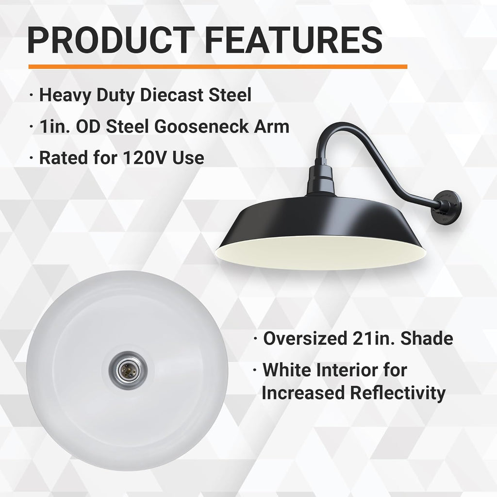 Barn Light 21" Shade with 22" Gooseneck Arm