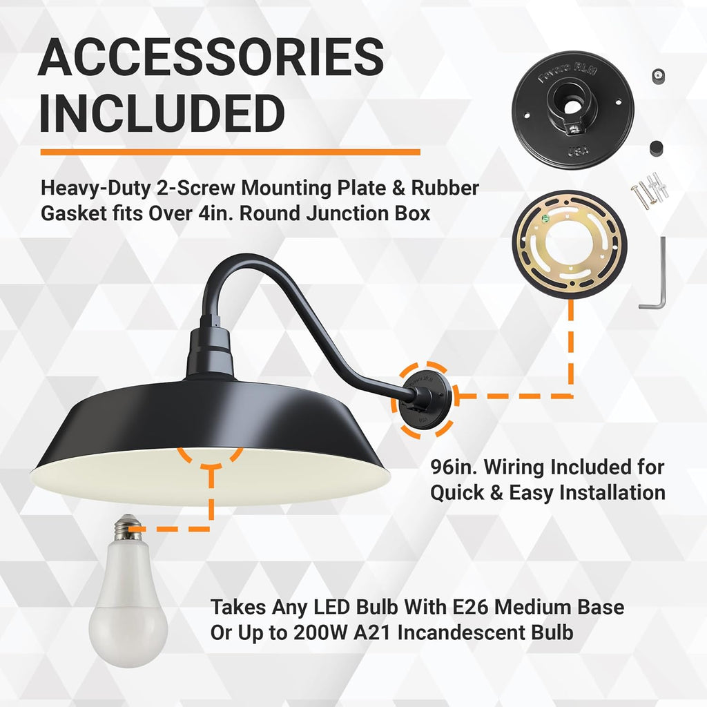 Barn Light 21" Shade with 22" Gooseneck Arm