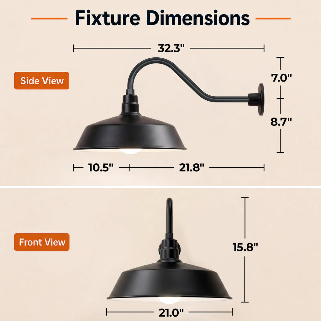 Barn Light 21" Shade with 22" Gooseneck Arm
